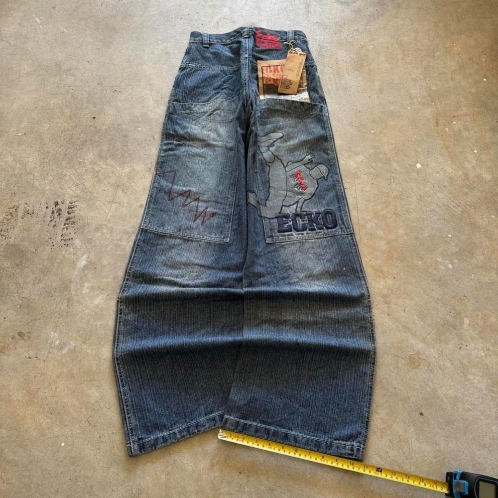 Baggy Big Pocket Ecko Untld. Jnco Styl Wide Leg Rave Y2k Vintage Jeans - 23x34